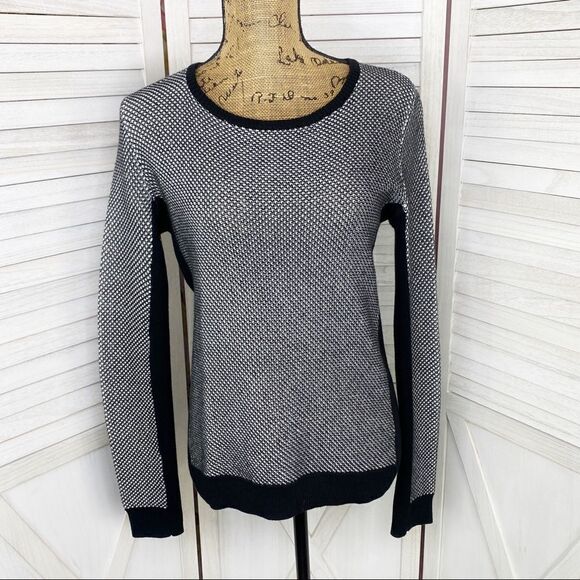 Calvin Klein Dual Texture Scoop Neck Sweater Black White Small - Picture 1 of 13